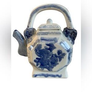 Vintage Blue and White Ceramic Teapot